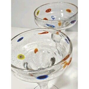 Crate & Barrel Zazz Millefiori Margarita Glasses Set of 2 Handblown Art Barware